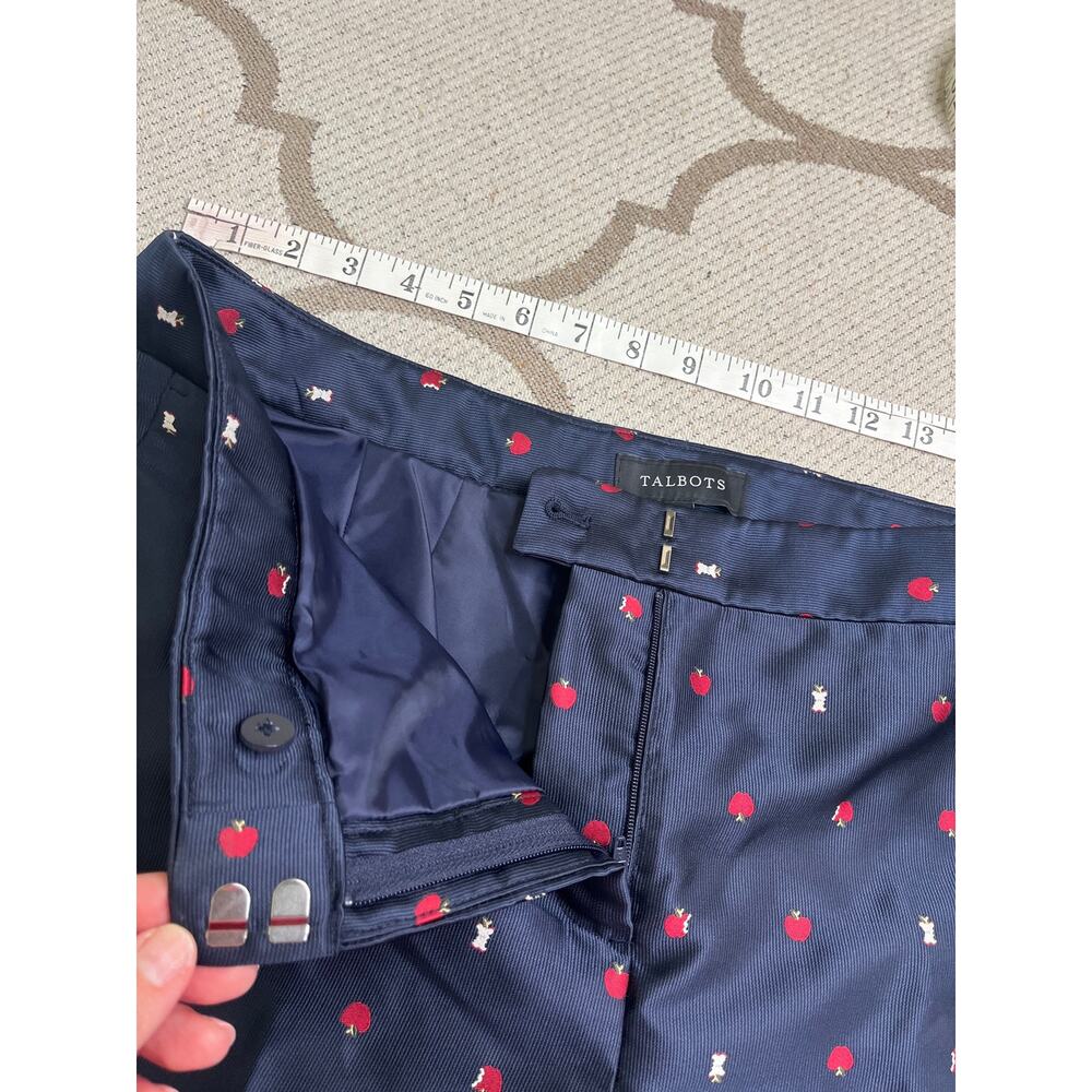 Talbots Apple Print Fully Lined Ankle Pants Petite size 16P Fruit Novelty Navy - Picture 8 of 12